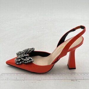 Milooey Orange Women Closed Pointed Toe Slip On Sandal Chic Rhinestone Butterfly